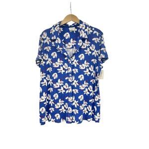 Soma Cool Nights Short Sleeve Pajama Top Blue Floral Womens XL New